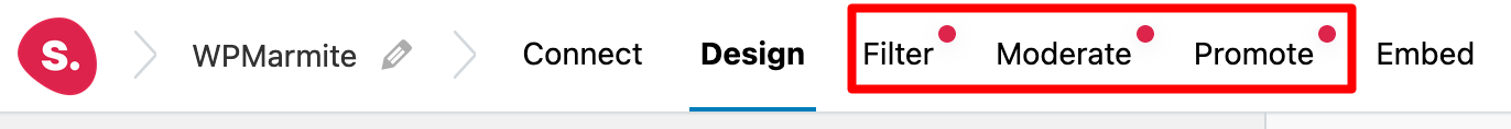 A red dot indicates features or settings that are available in the premium version of Spotlight Social Feeds only.