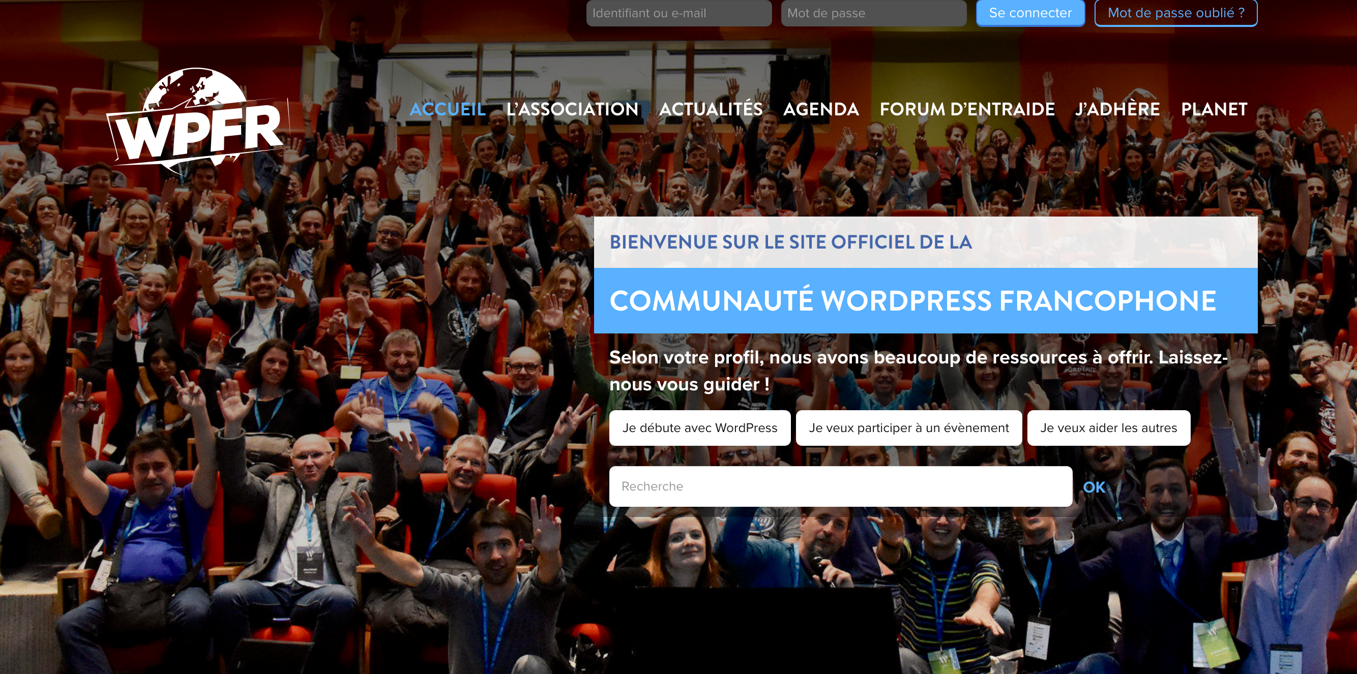 Page d'accueil de l'association WPFR.