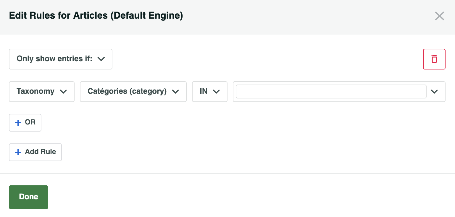 Réglages des règles par source sur SearchWP.