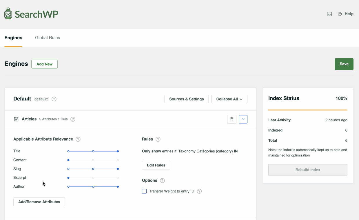 Modifying search engine attributes on SearchWP.