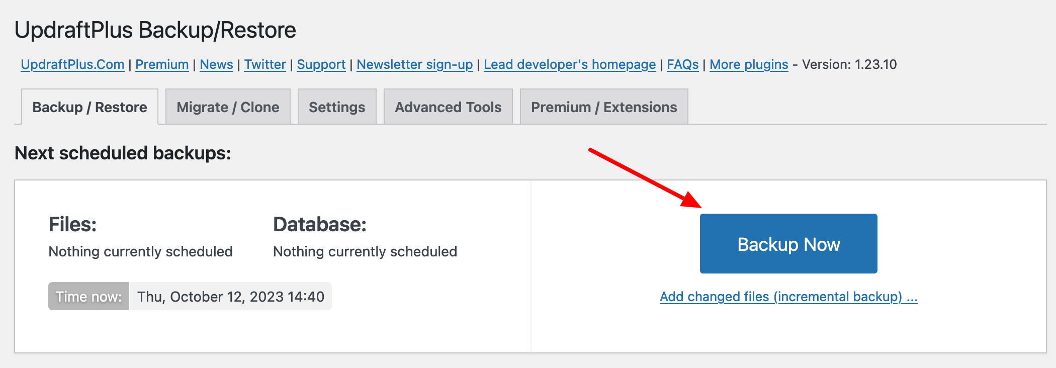 Backing up your site in preparation for migration.