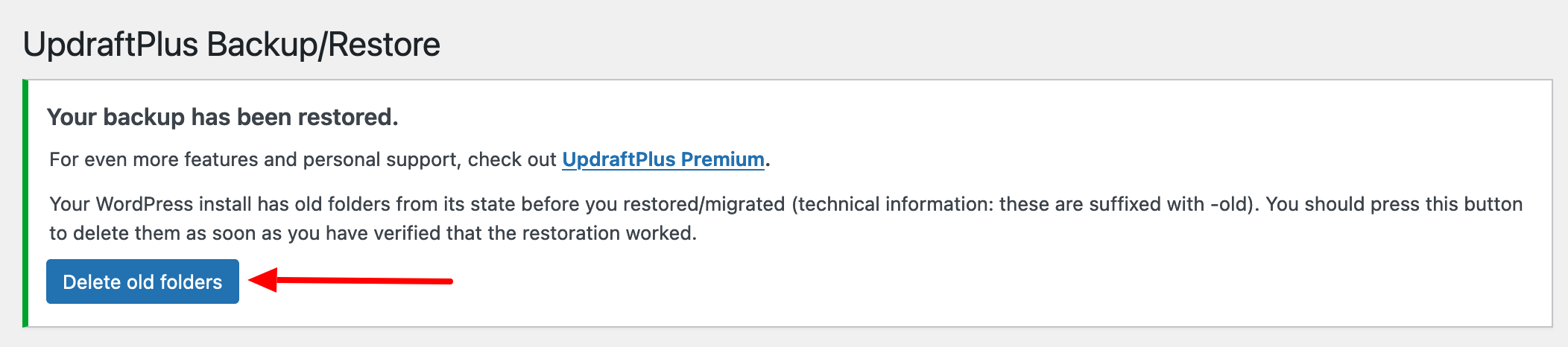 Deleting old folders on UpdraftPlus.