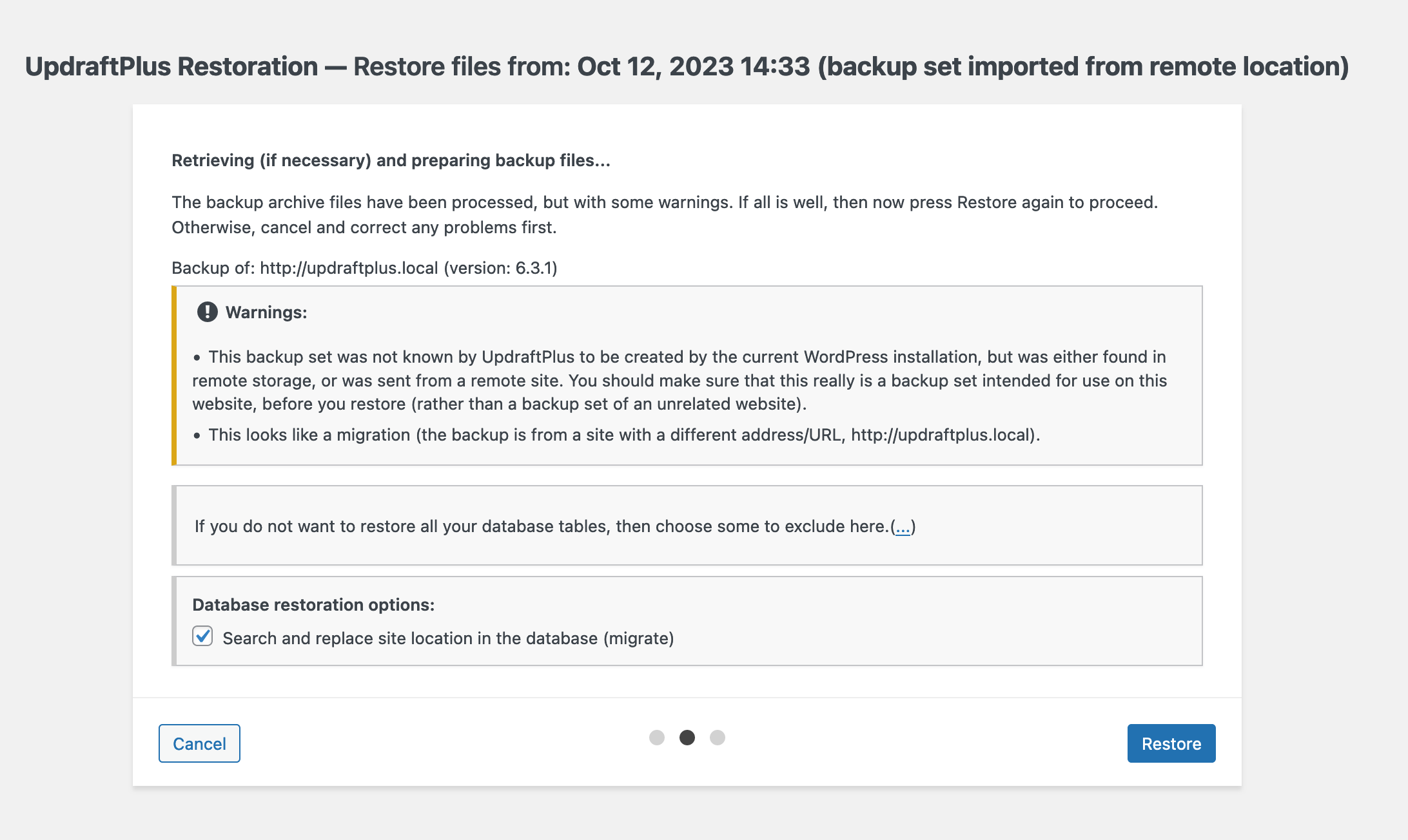 Choosing files to migrate from remote location.