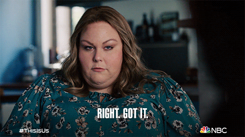 A woman says, "Right, got it."