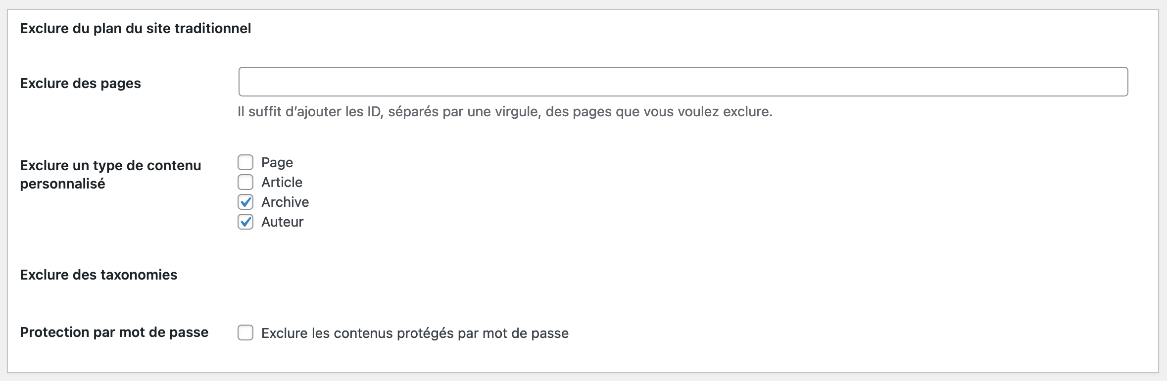 L'interface de WP Sitemap Page.