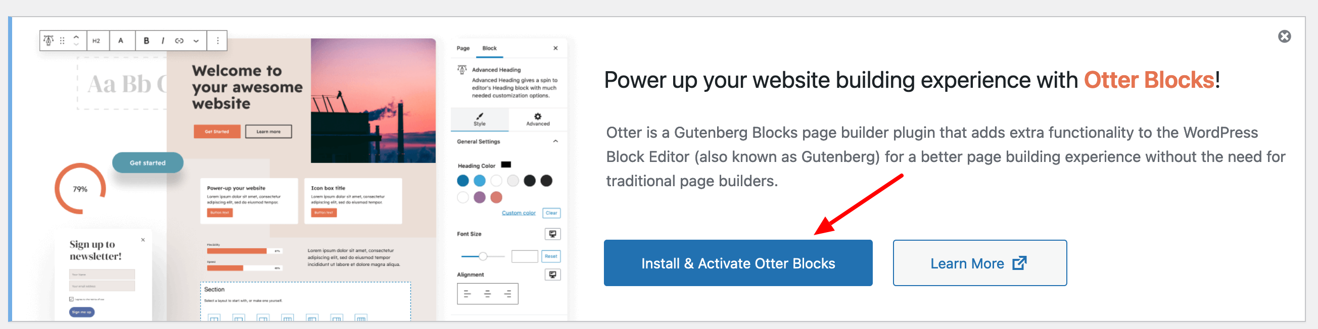 Installing and activating Otter Blocks.