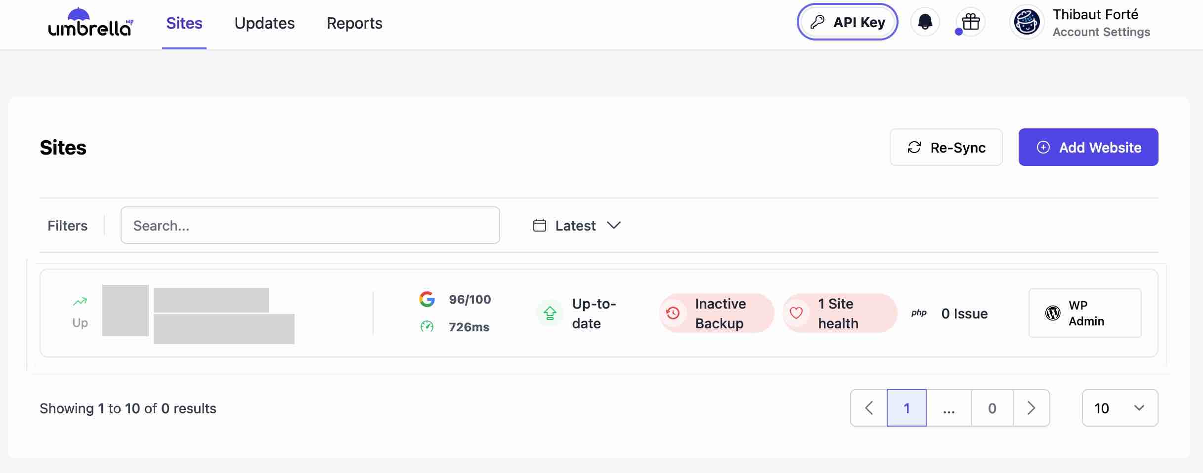 L'interface du plugin WP Umbrella.