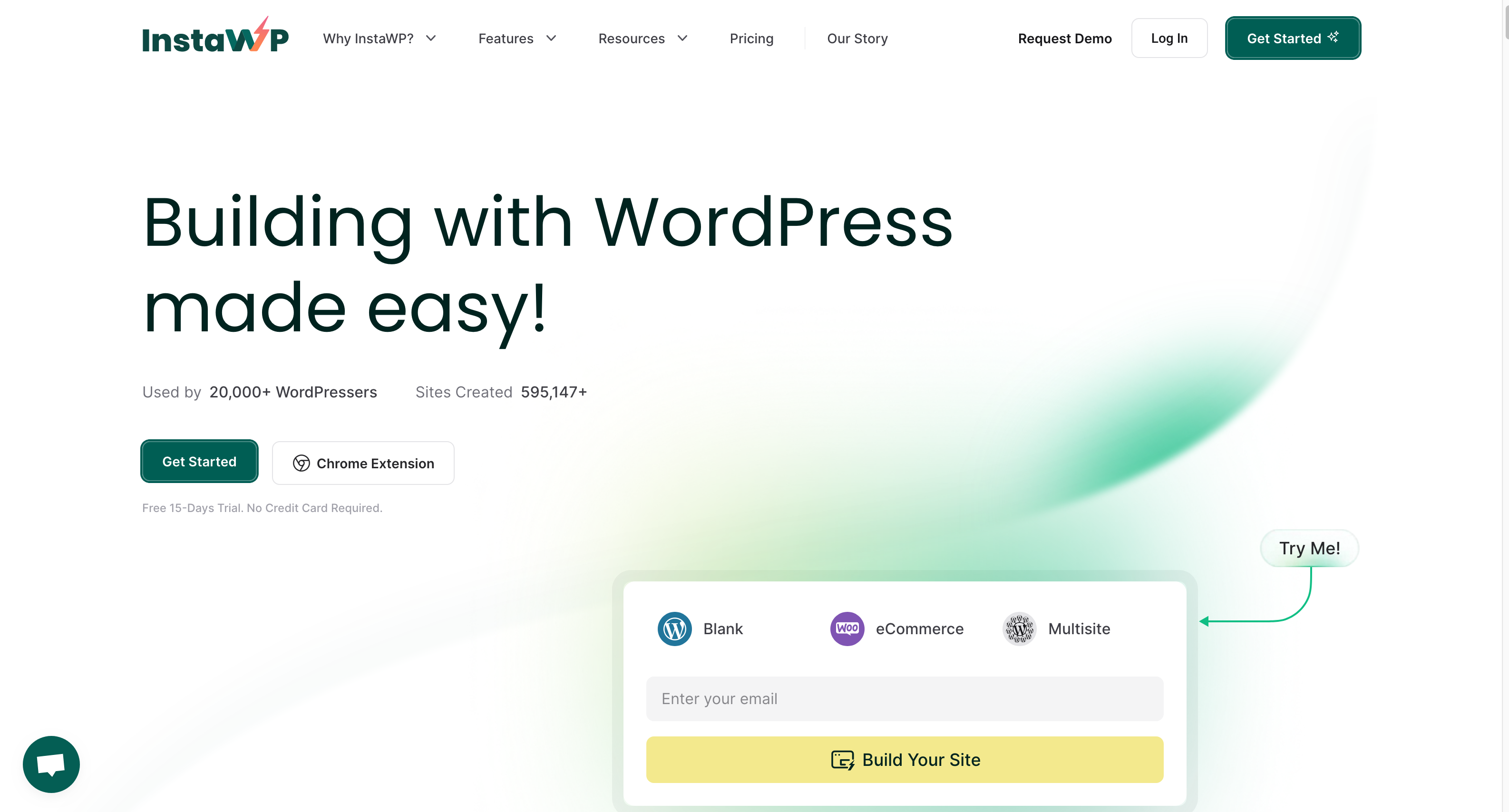 The homepage of InstaWP.