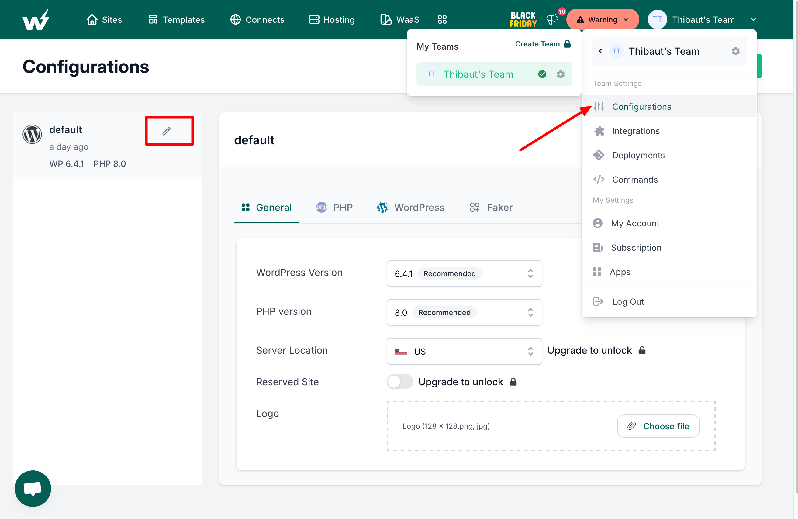 Settings for the default InstaWP configuration.