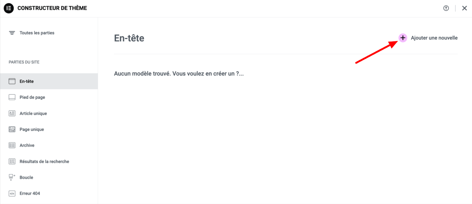 Ajouter une en-tête sur Elementor.