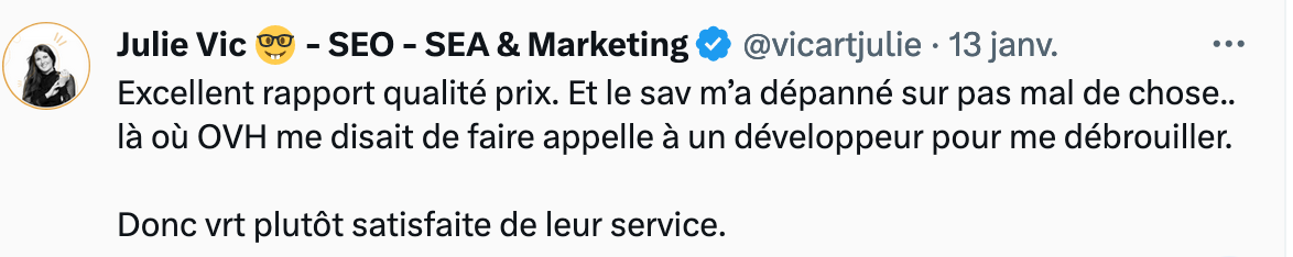 Avis de Julie sur l'hébergement WordPress o2switch.