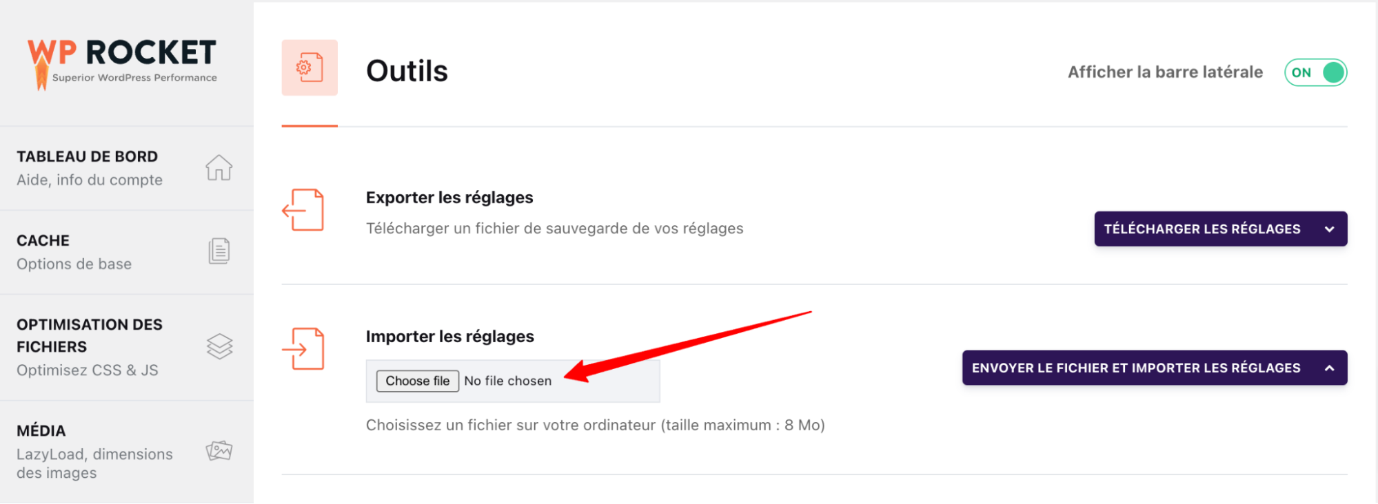 Importation des réglages de WP Rocket avec WordPress OCOPO.