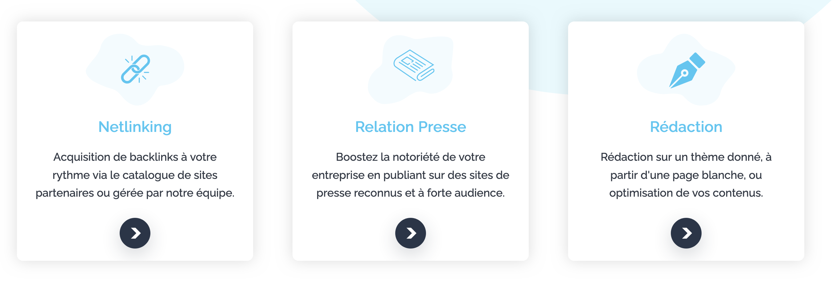 L'offre de services de Soumettre comprend du netlinking, de la rédaction et des relations presse.