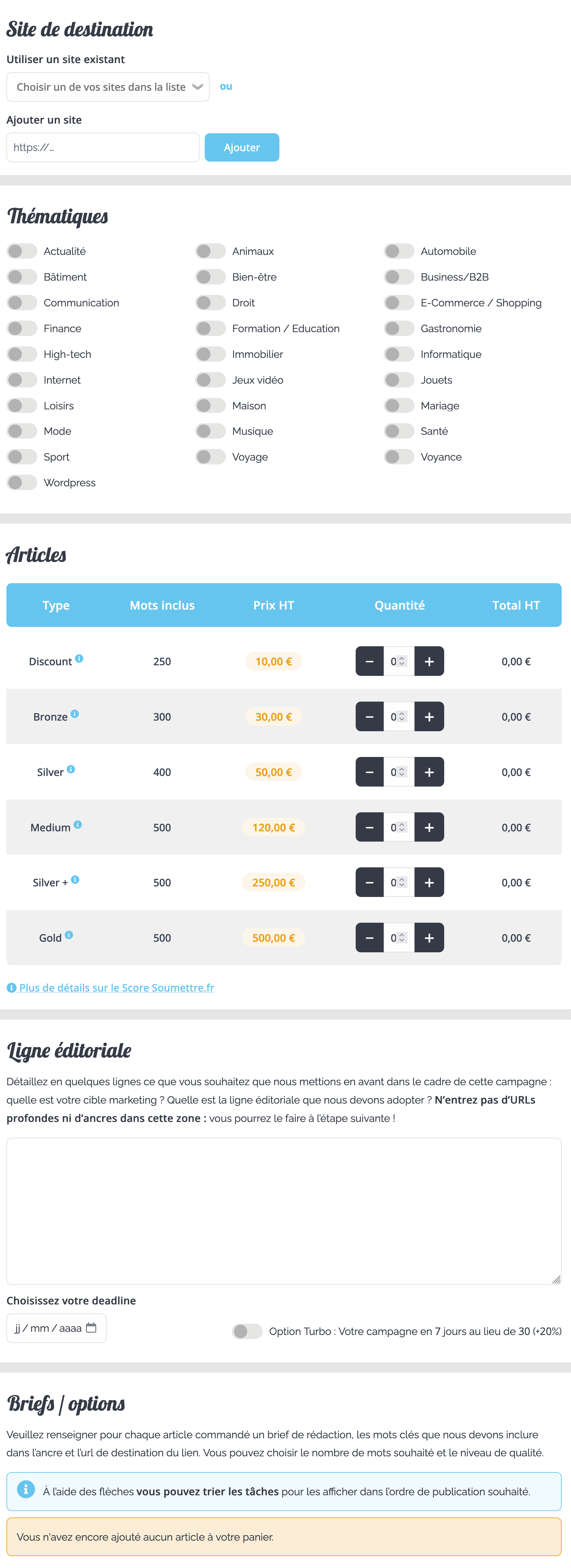 Les options de netlinking proposées par Soumettre.