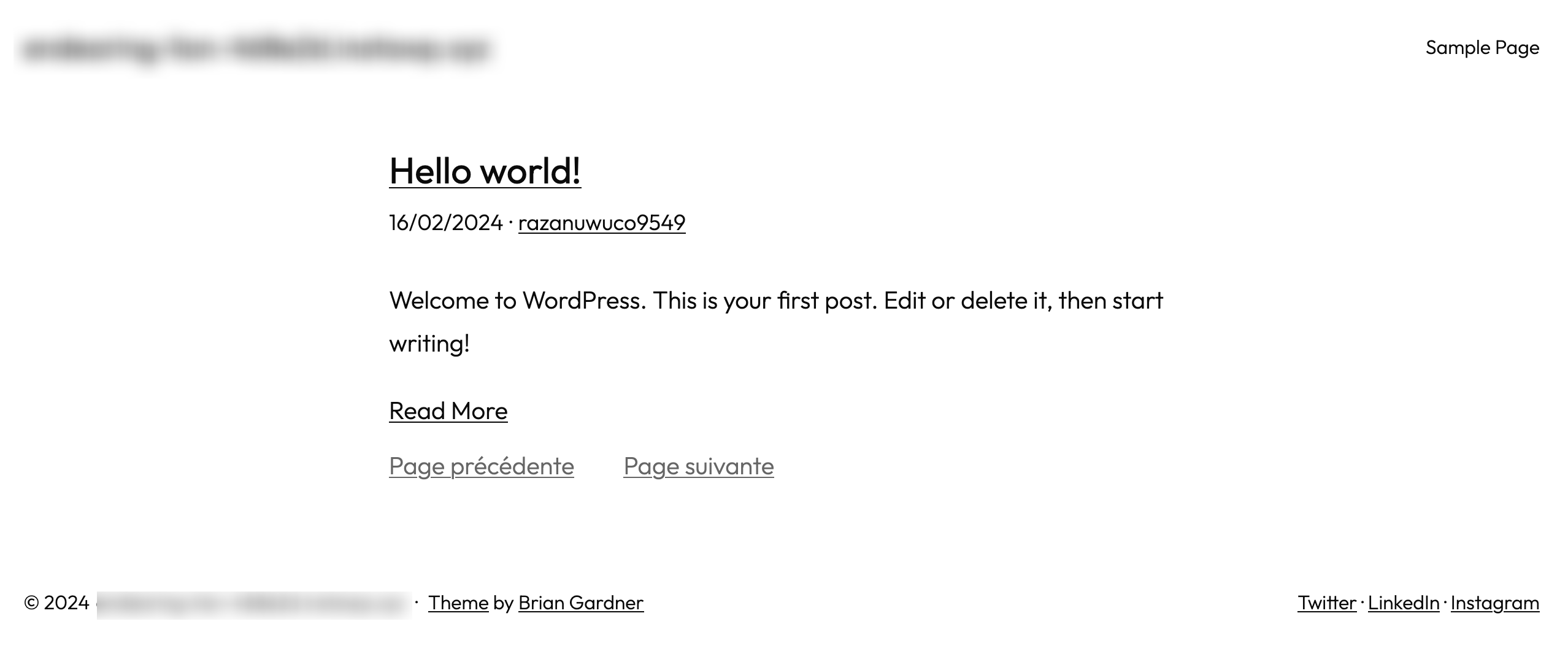 La page d'accueil de Powder sur WordPress après activation du thème.