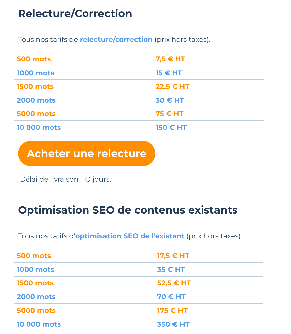 Prix de la relecture/correction sur Semjuice.