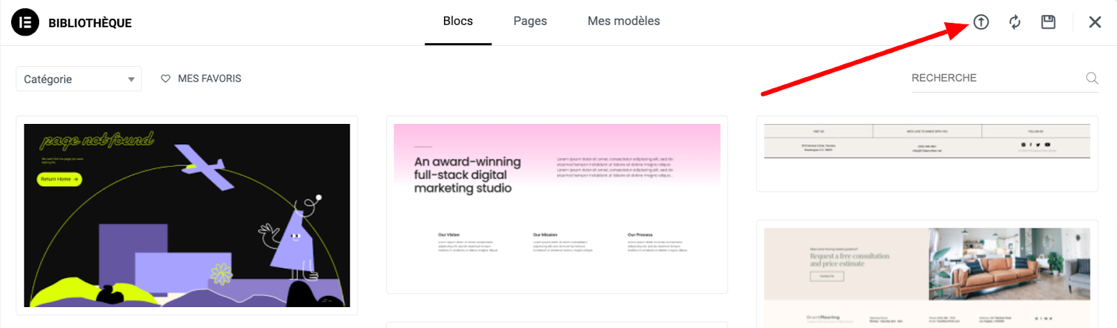 Importer un fichier dans la bibliothèque Elementor sur WordPress.