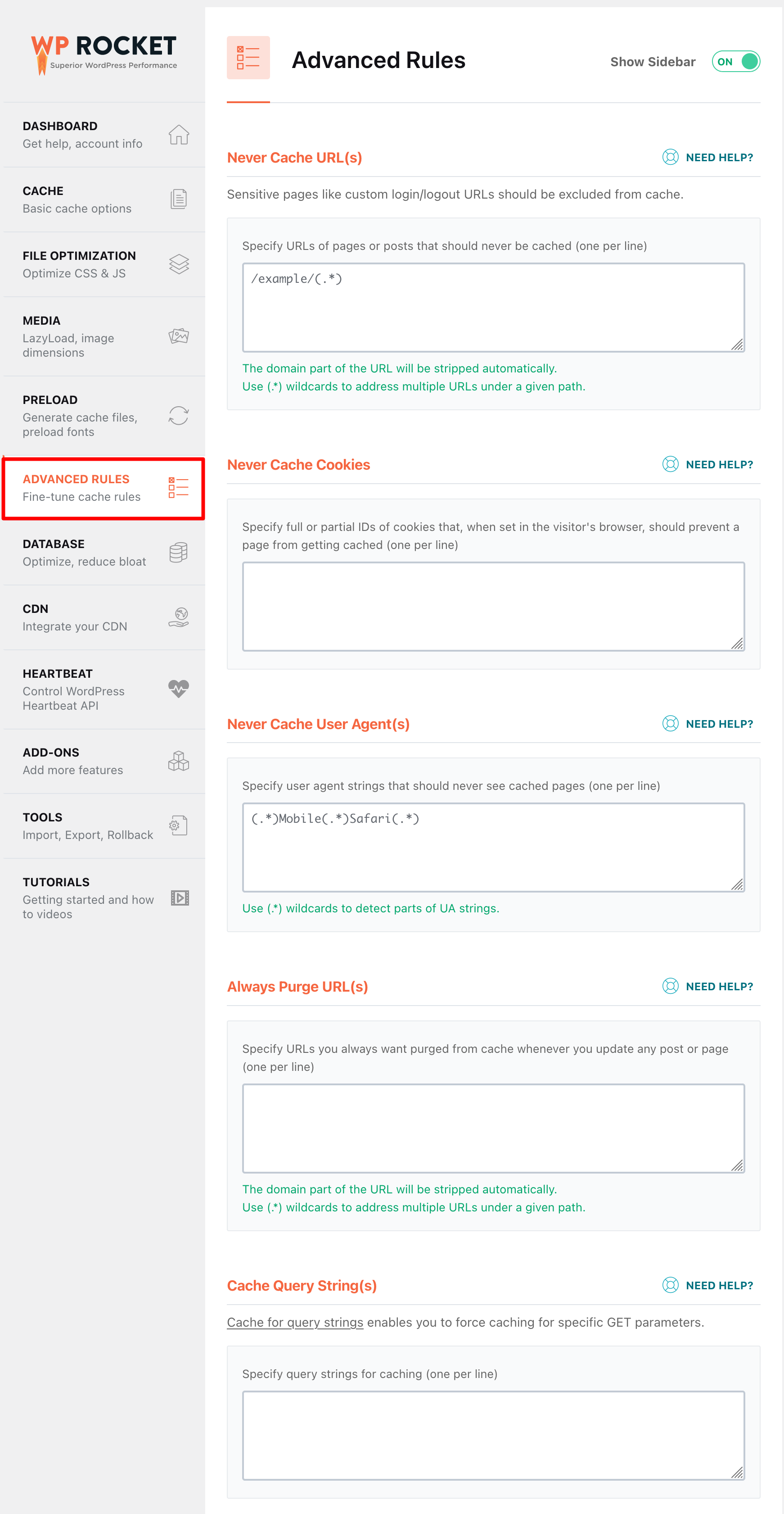 The Advances Rules tab on WP Rocket requires a minimum of knowledge.