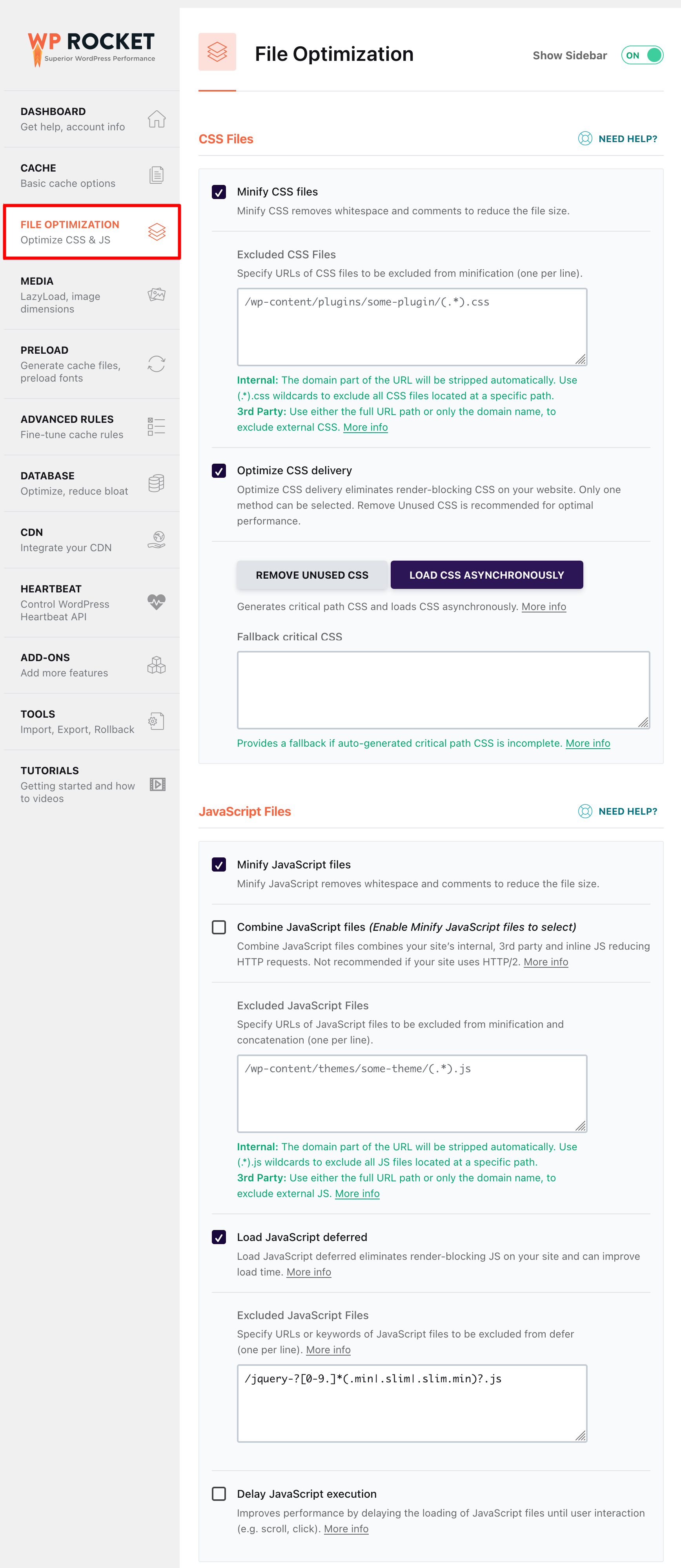 WP Rocket file optimization tab is used to optimize CSS & Java Script files.