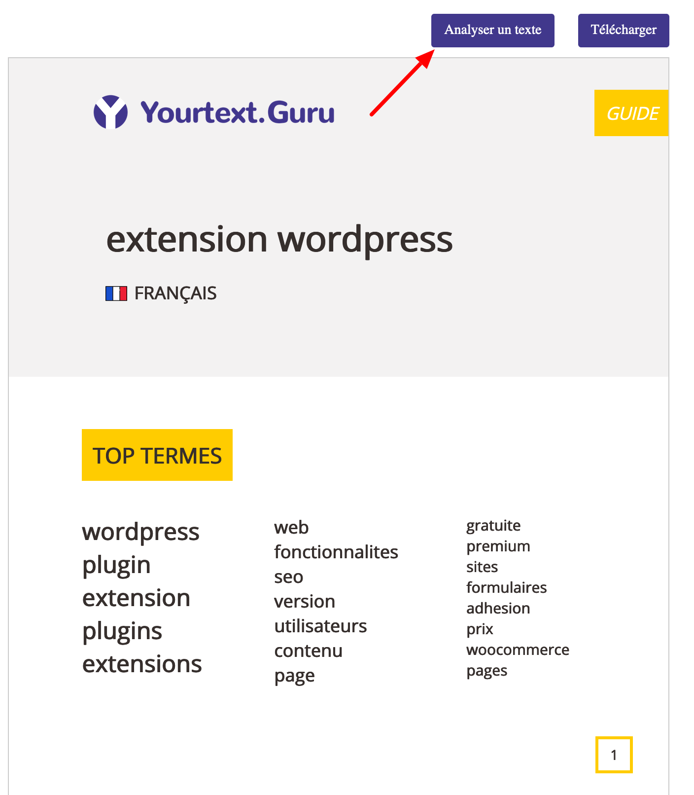 Analyse d'un texte YourTextGuru à partir d'un guide premium.