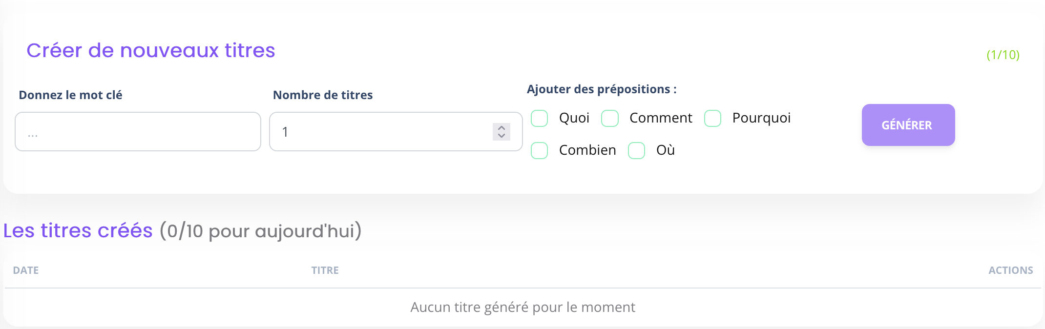 L'outil de création de titres de Linkuma.