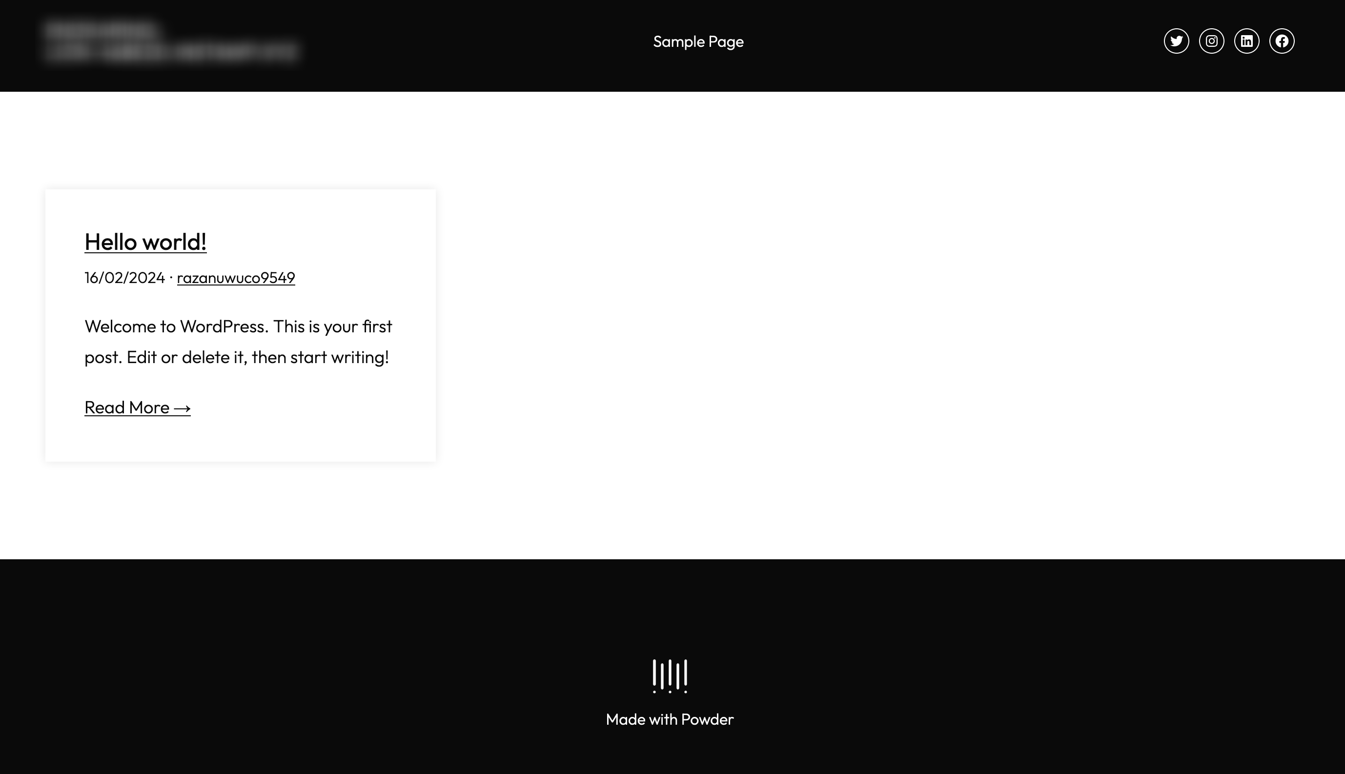 The home page of the Social child theme after activation.