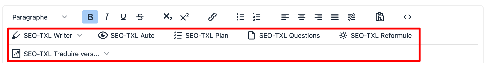 Les options SEO-TXL de YourTextGuru.