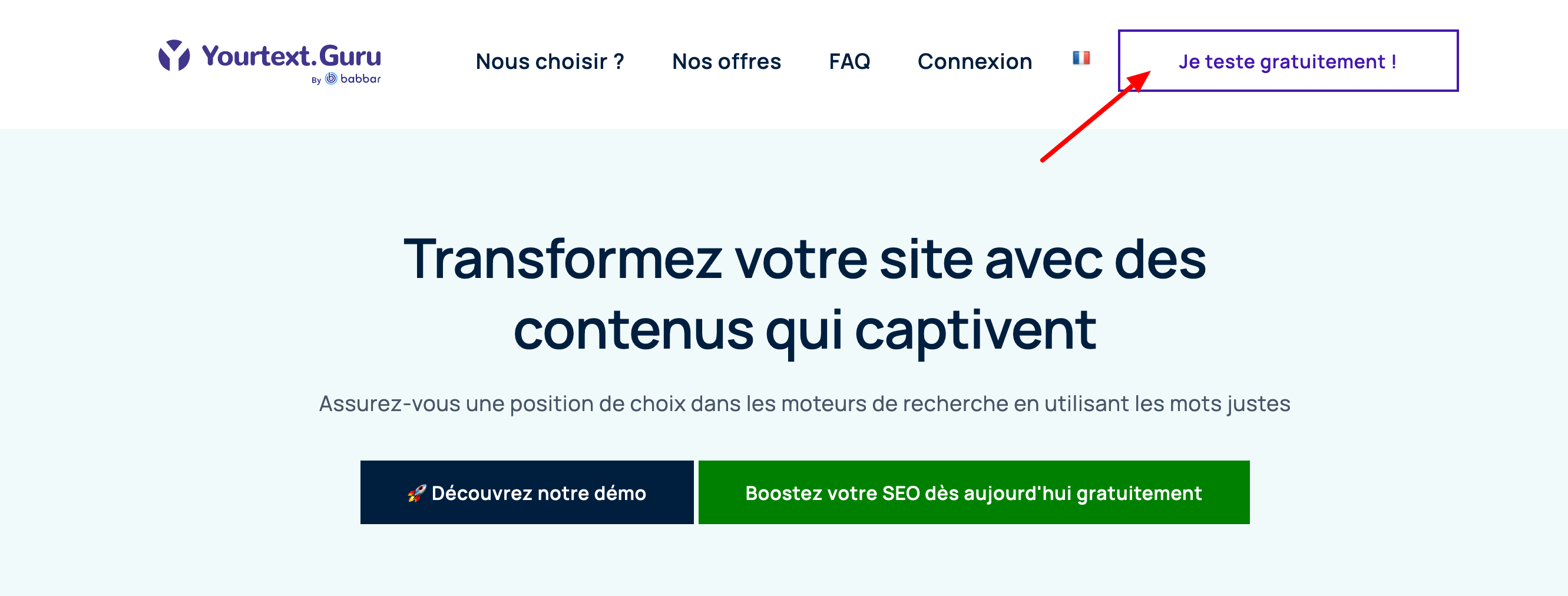 YourTextGuru peut être testé gratuitement pour générer un guide premium.