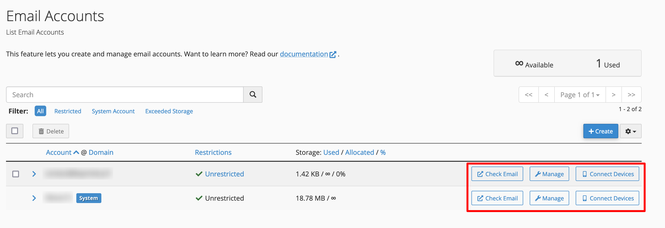 Managing email accounts on cPanel.