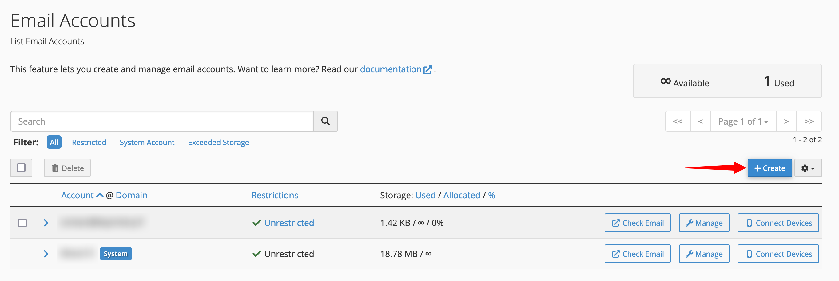 Email accounts on cPanel.