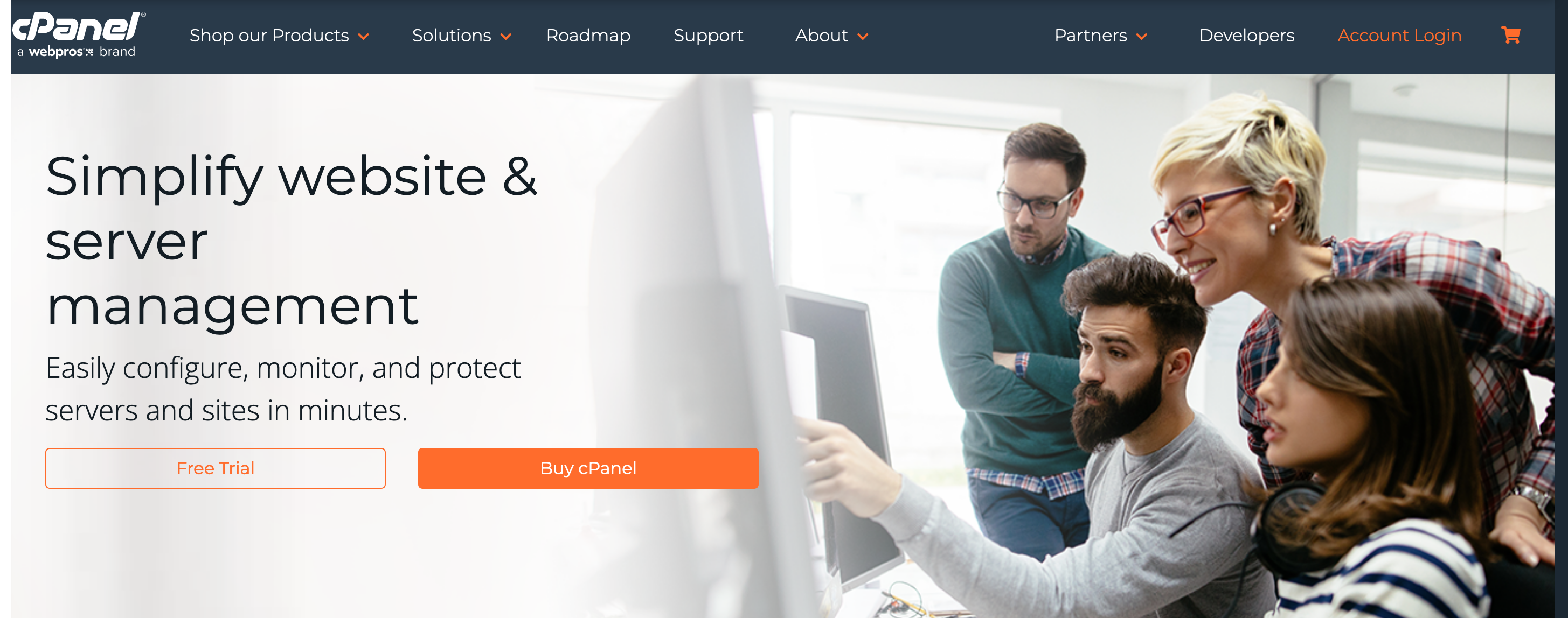 The home page of the cPanel website.