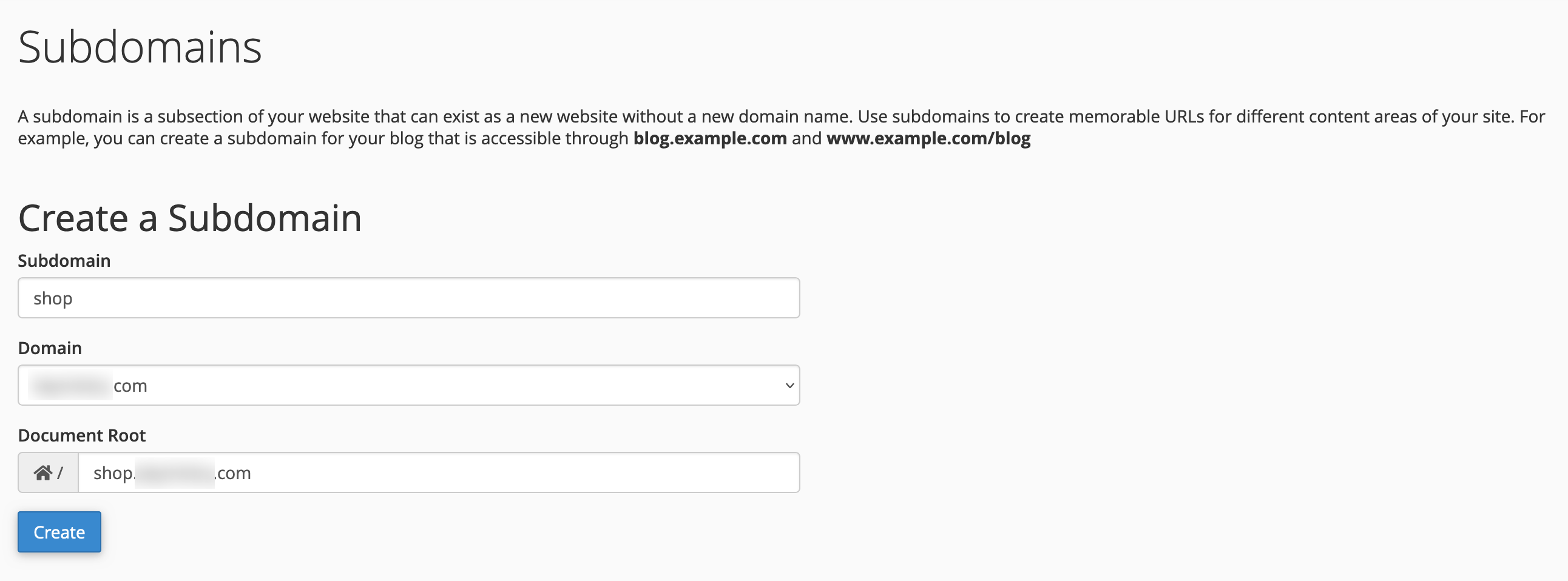 Creating subdomains through cPanel.