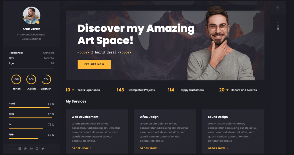 Site dédié à un CV de freelance