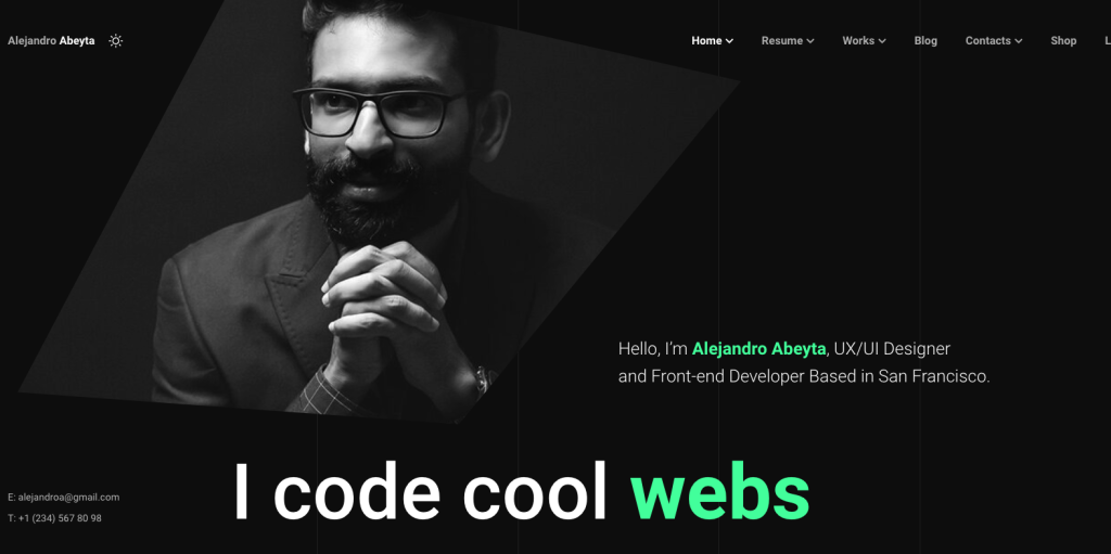 site web de CV dark mode