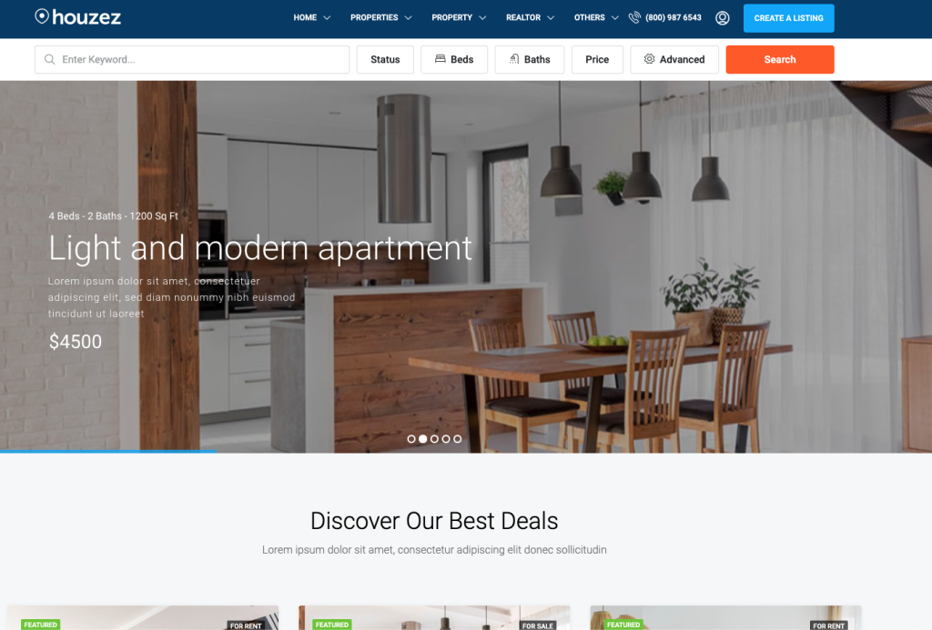Exemple de site conçu pour le secteur immobilier