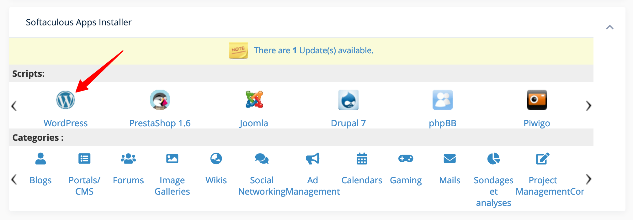 cPanel propose un installeur automatique de WordPress.