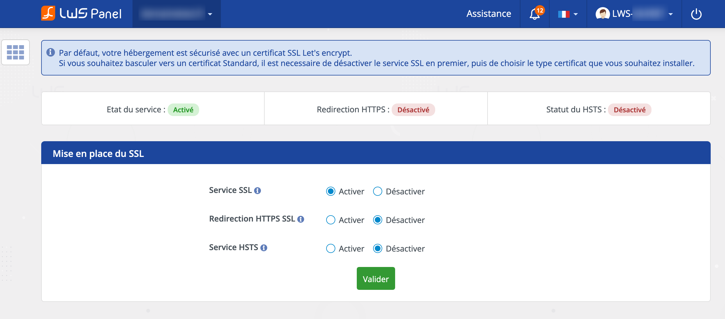 Mise en place d'un certificat SSL.