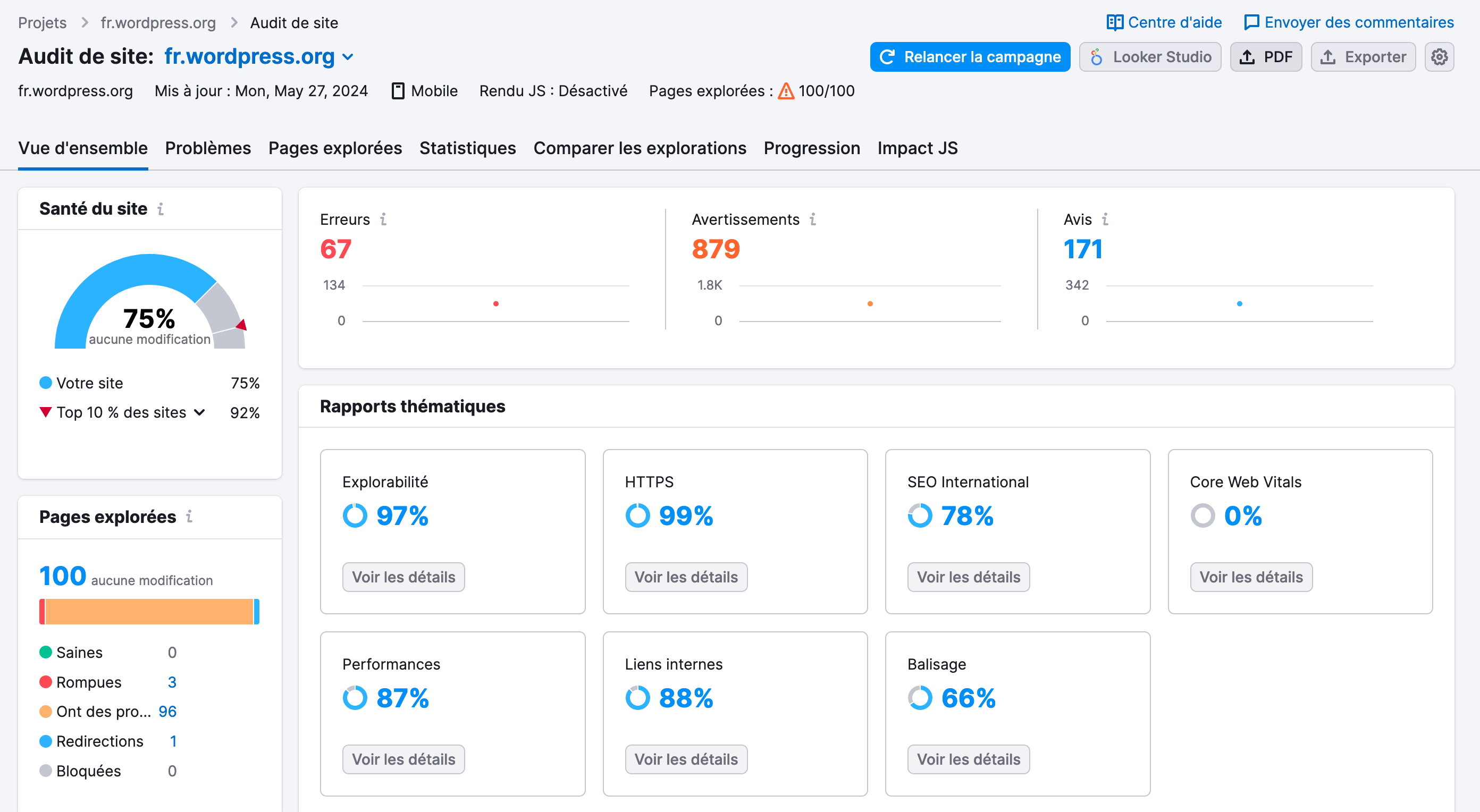 L'outil Audit de site de Semrush.