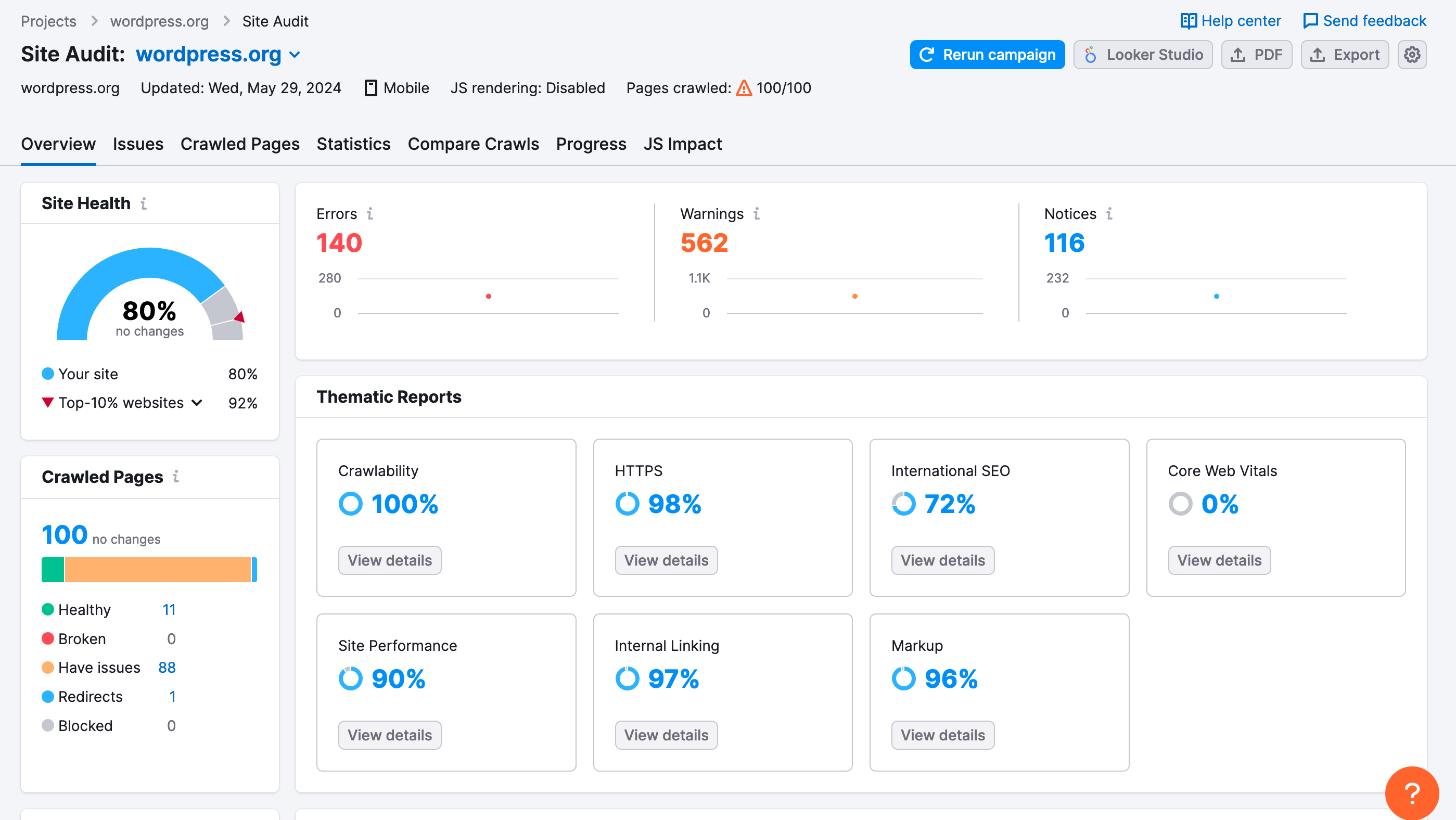 The Site Audit tool offered by Semrush.