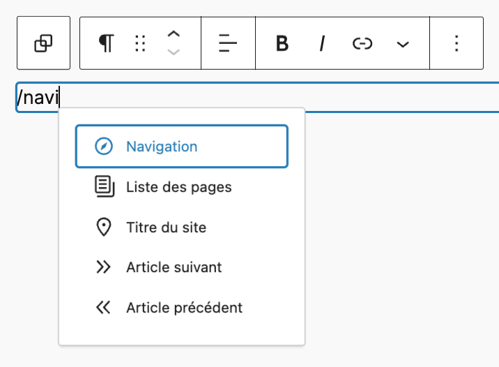 Ajout d'un bloc Navigation sur WordPress.