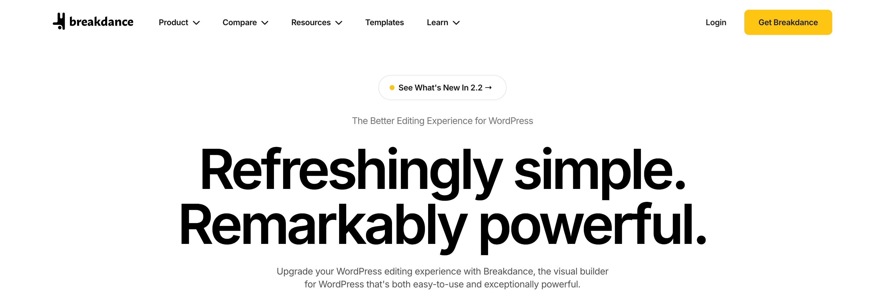Screenshot of the Breakdance page builder home page.