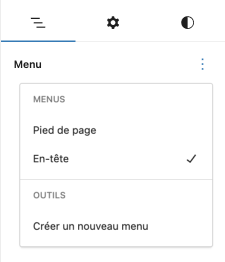Créer un nouveau menu ou sélectionner un menu existant sur WordPress.