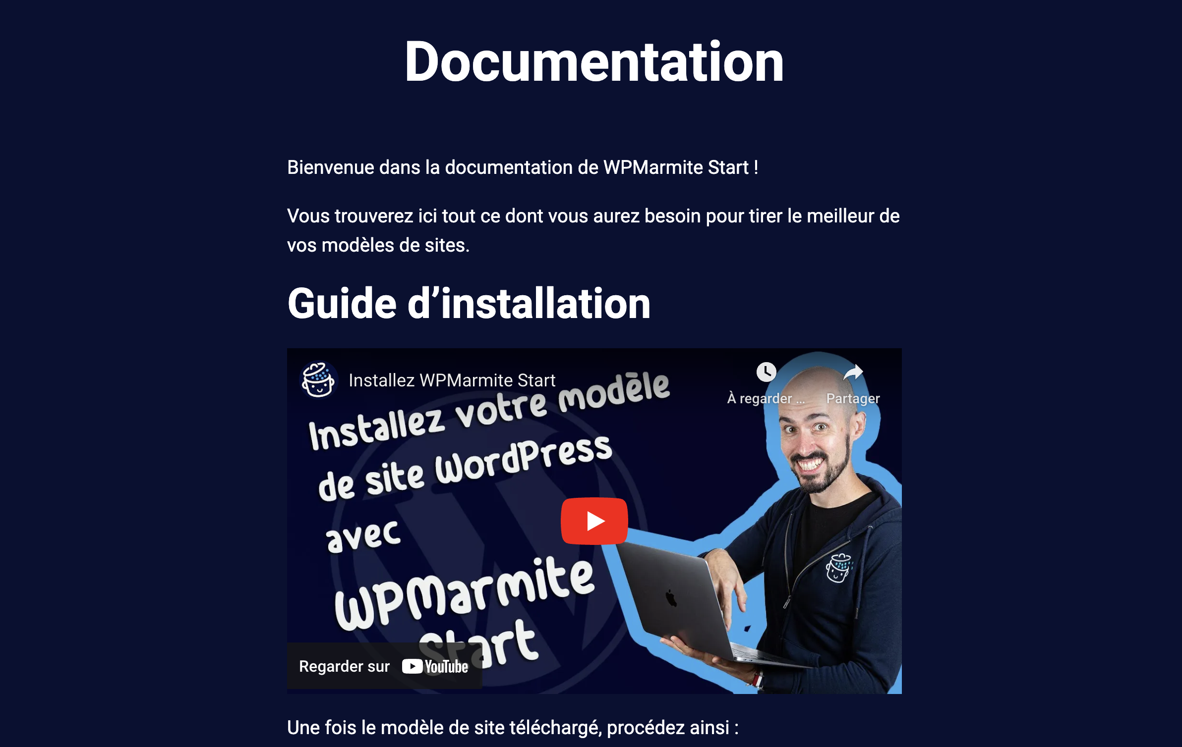La documentation de WPMarmite Start.