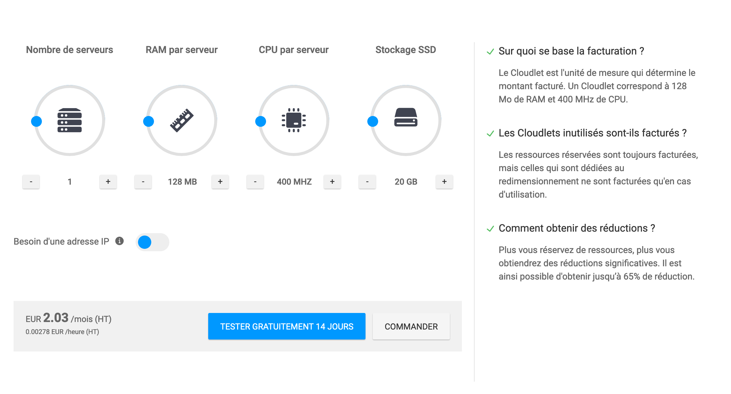 Les tarifs Jelastic Cloud d'Infomaniak.