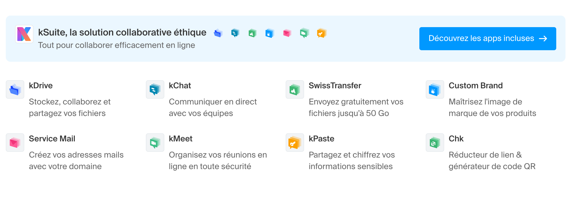 La kSuite d'Infomaniak est une suite d'outils collaboratifs.