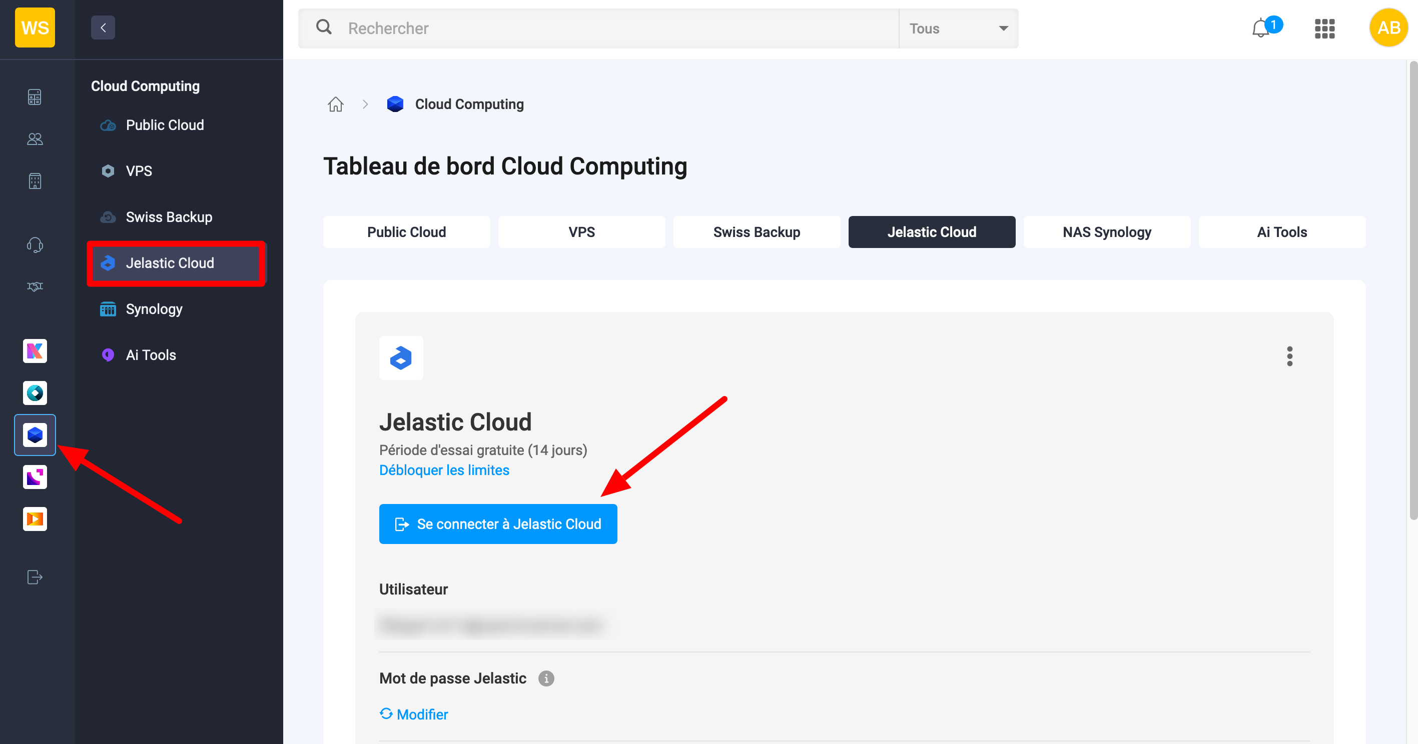Connexion à Jelastic Cloud sur le Manager d'Infomaniak.