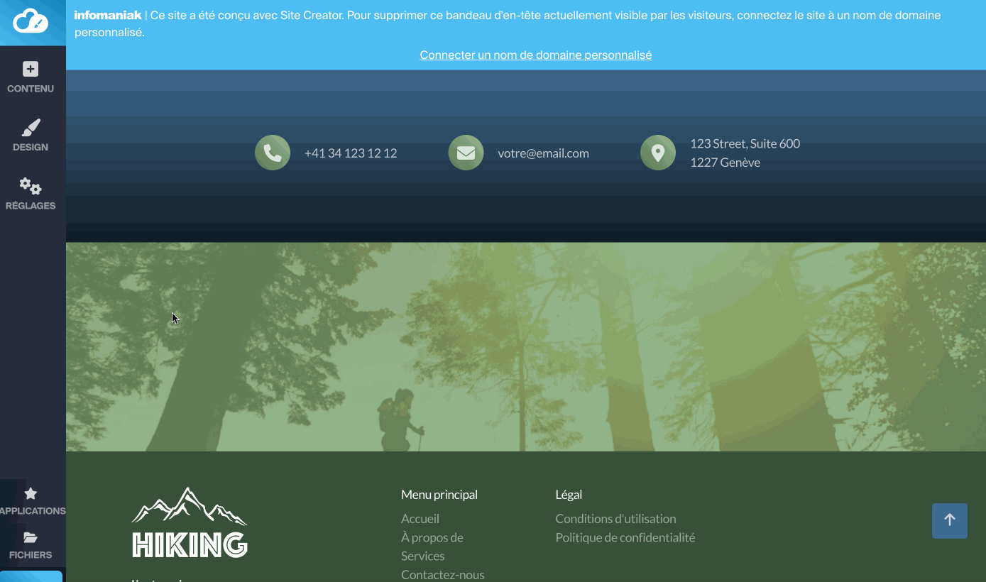 Le Site Creator d'Infomaniak se manipule en glisser-déposer.