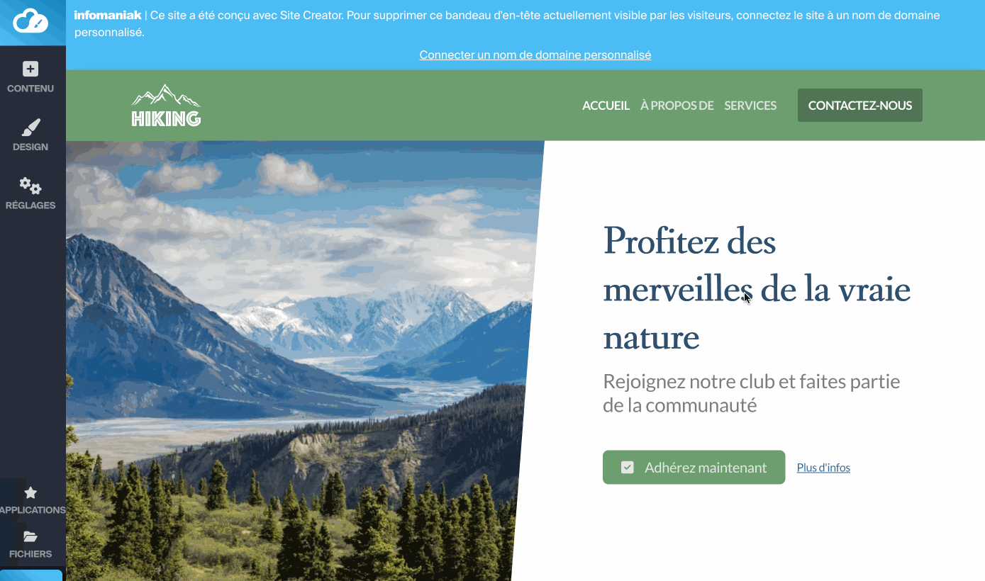 L'édition en glisser-déposer sur le Site Creator d'Infomaniak.