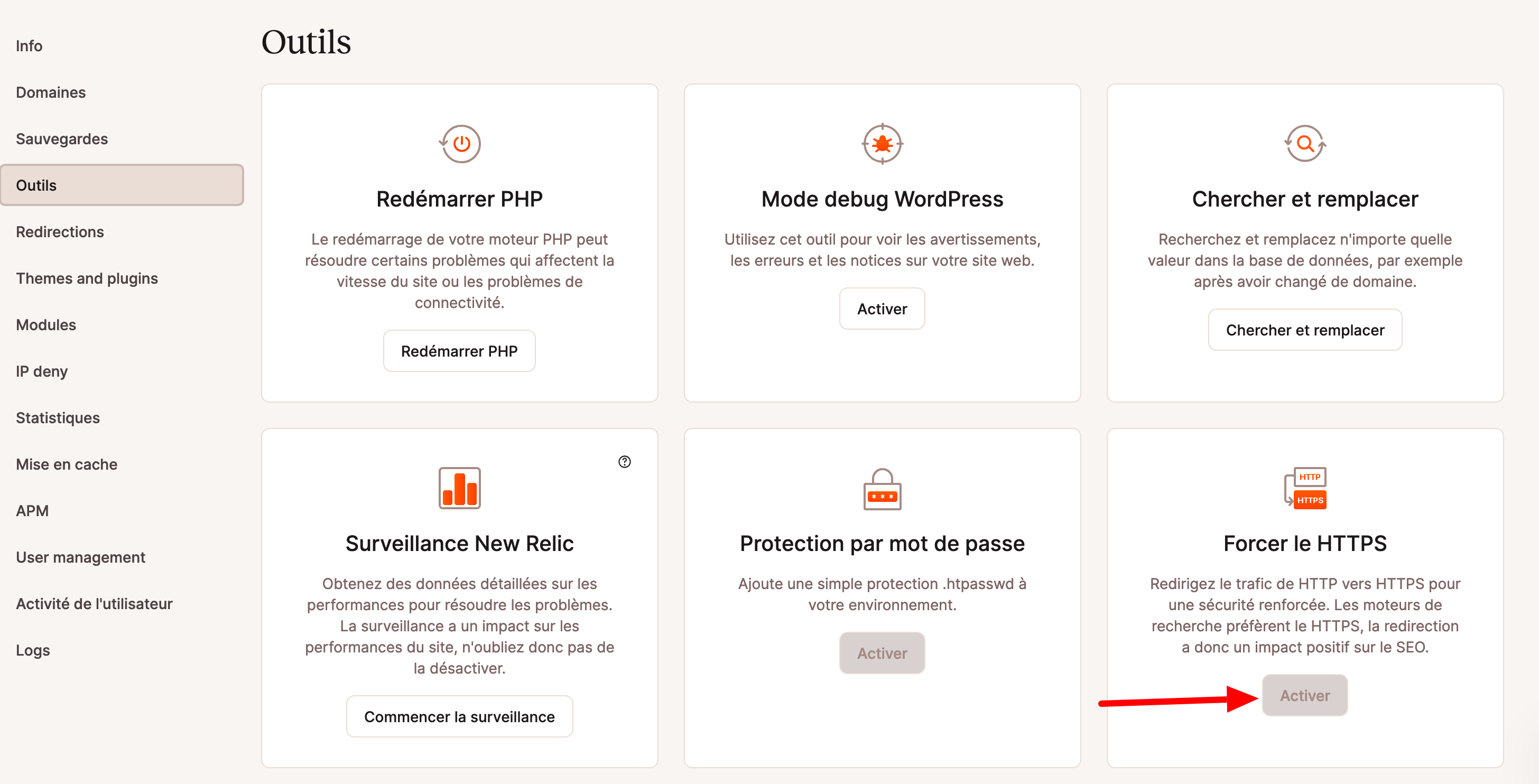 MyKinsta permet de forcer le HTTPS.