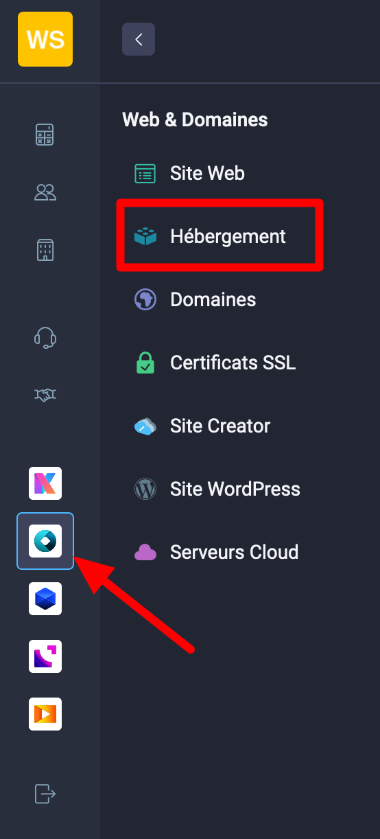 Le menu Hébergement est accessible depuis la sidebar du Manager d'Infomaniak.